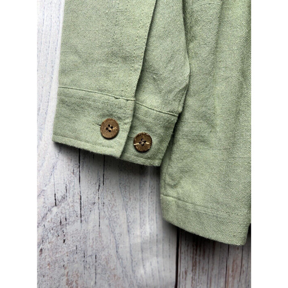 Travelsmith Women’s Lightweight Blouse Adjustable Waist Linen Blend Green PL - Picture 3 of 6